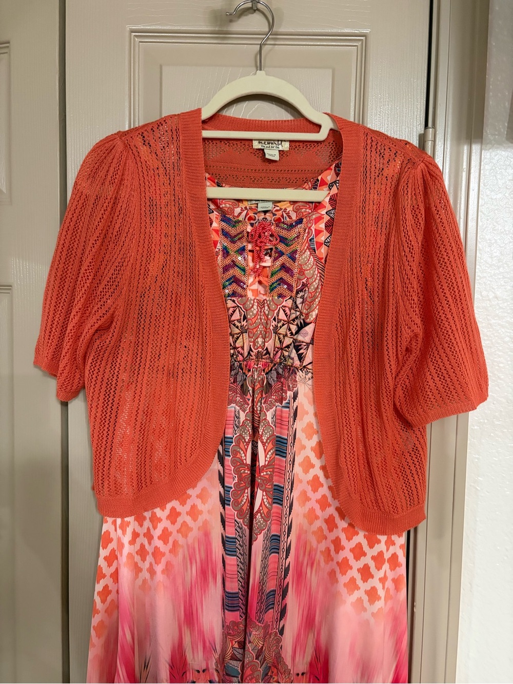 ONE WORLD Coral Open-Weave Short Sleeve Shrug